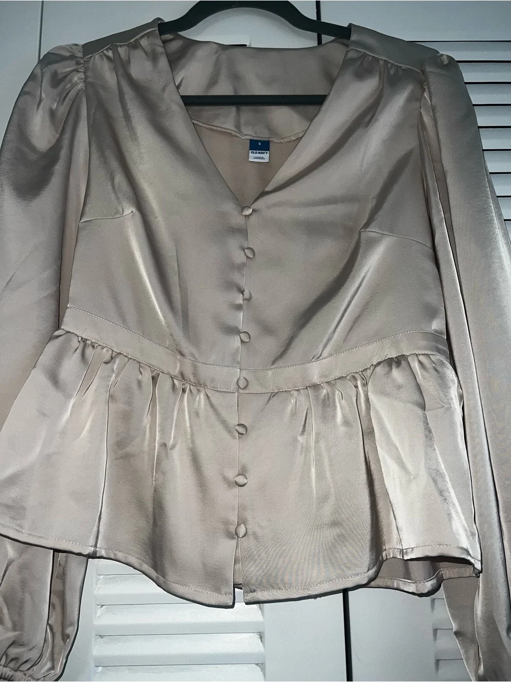 Light Beige  Satin Peplum Blouse - Women Tops